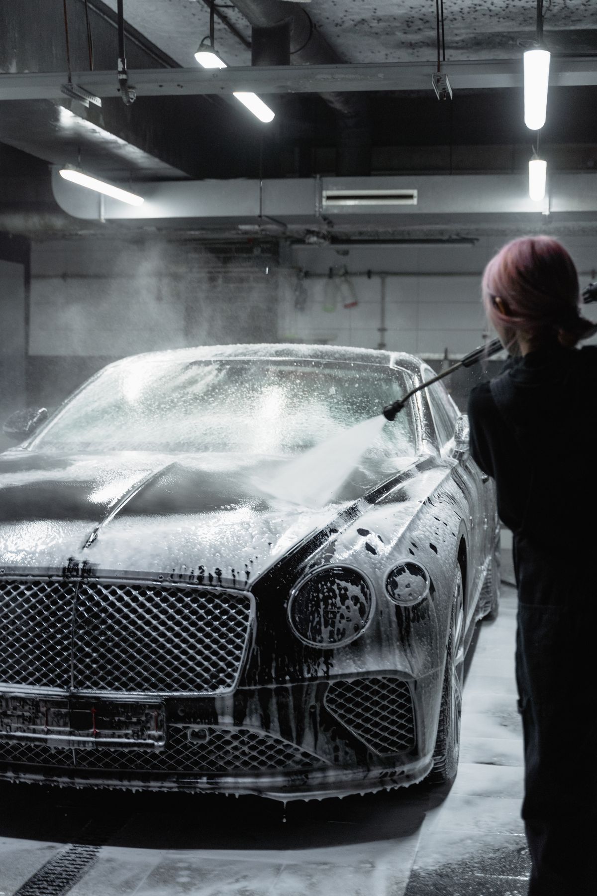A car being washed and valeted